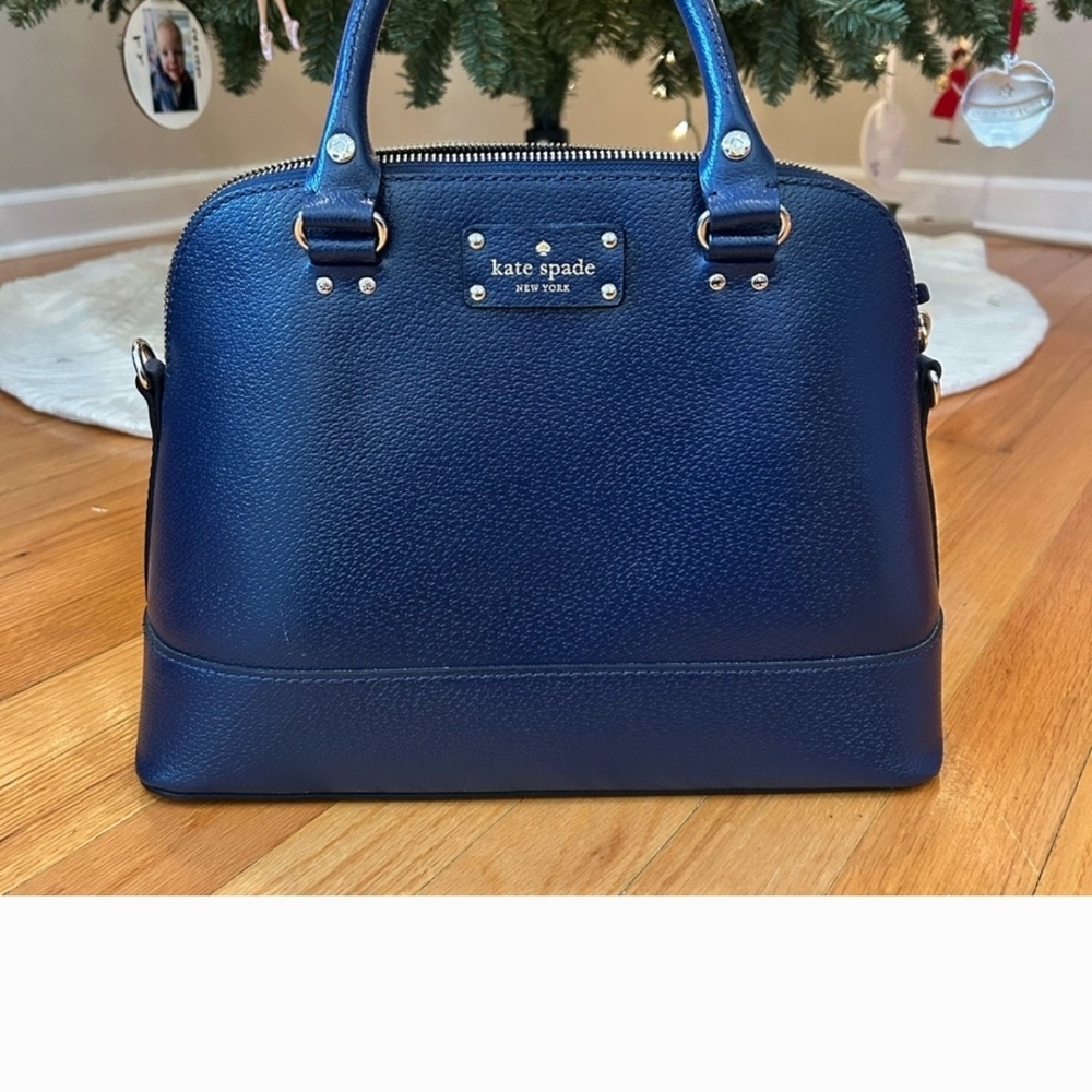 Kate Spade Blue Satchel with Elegant Design and Textured Leather